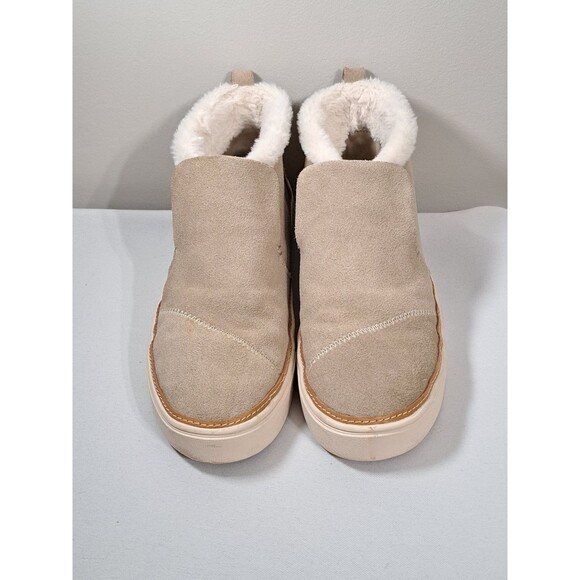 Toms Paxton Womens Tan Water Resistant Leather Faux Fur Lined Slip On Shoes Sz 9 - Picture 3 of 10